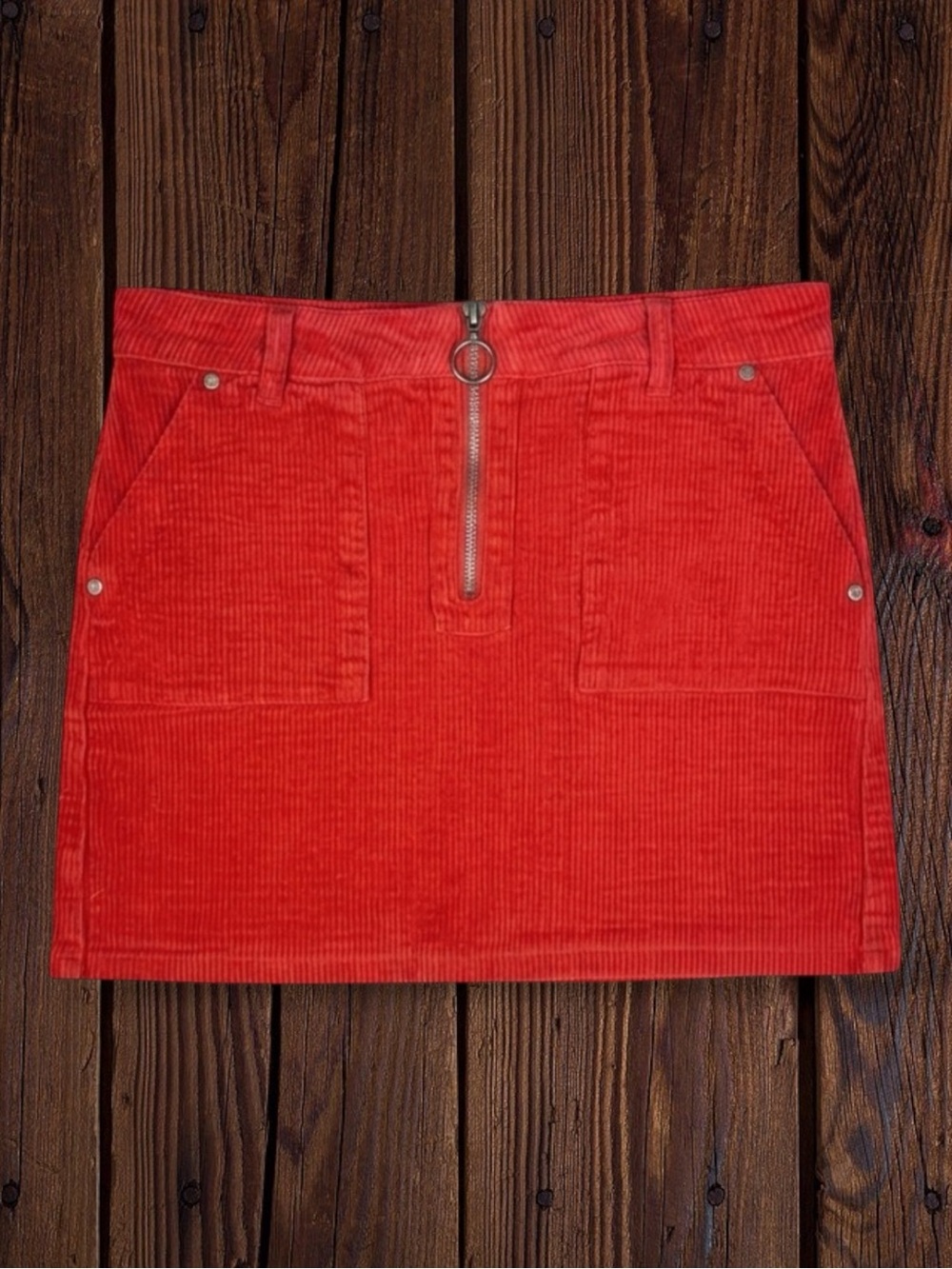 Vintage Dollhouse Skirt Red Orange Mini Corduroy O-Ring Zip Cargo Y2K Grunge 11